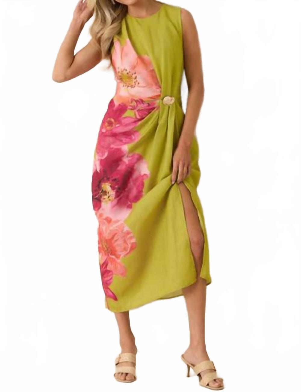 NEW ENTRO floral print maxi dress in chartreuse
